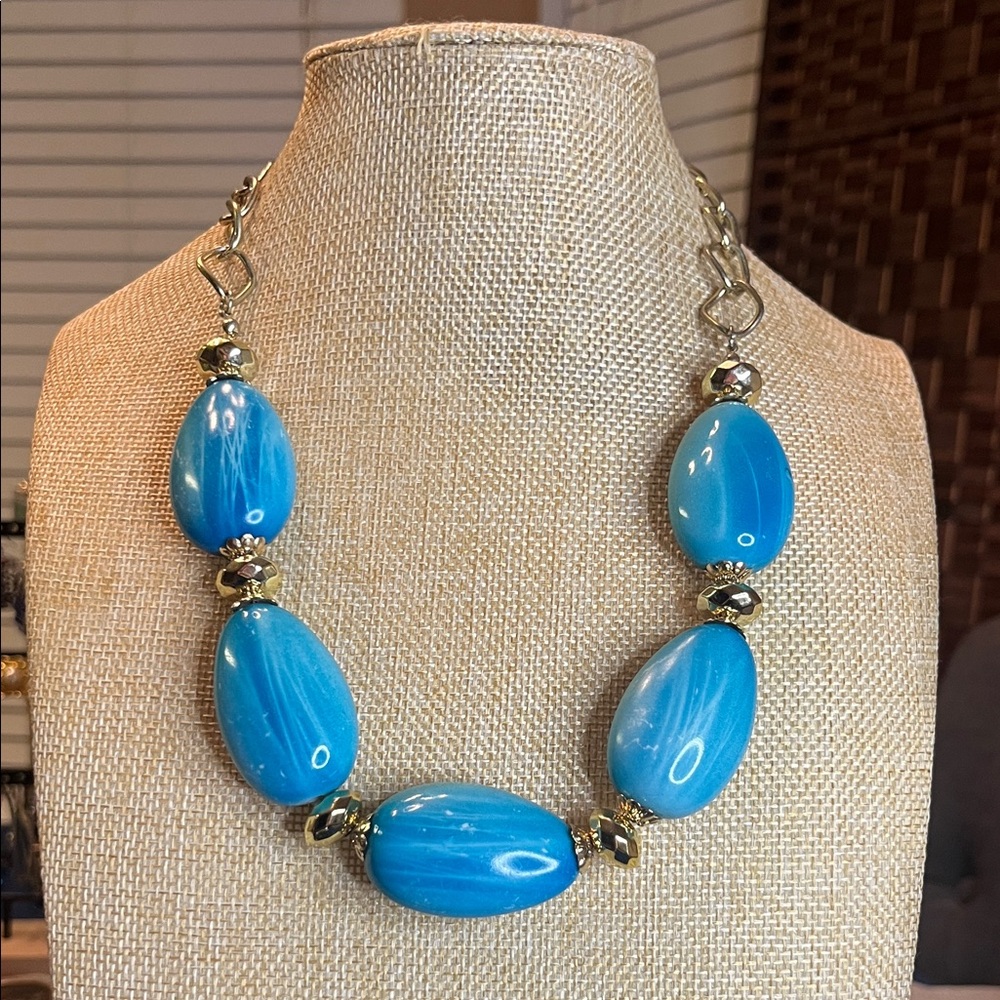 Electric Blue Beaded Acrylic Necklace